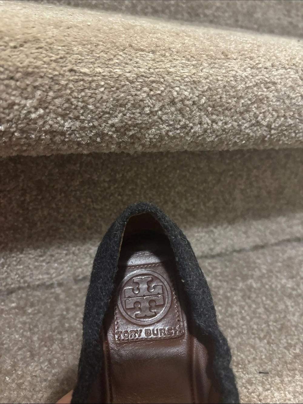 Tory Burch Brown Leather and Black Fabric Heel Pumps with Gold Logo